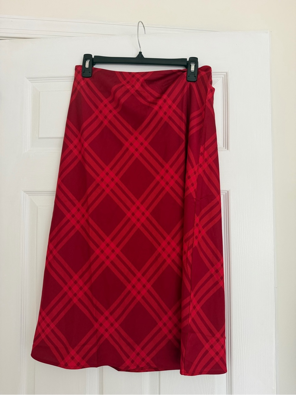J. Crew Red Plaid Midi Skirt